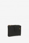 Black leather small wallet with stitchings