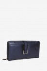 Blue metallic leather large wallet with hardware