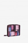 Medium leather wallet with multicoloured geometrical print