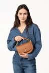 Half-moon crossbody bag in cognac recycled materials