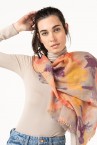 Wool scarf with floral print in amber