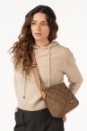 Padded crossbody bag in camel recycled materials