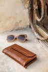 Cognac leather large wallet with flap