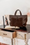 Brown leather and split leather shopper bag