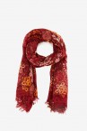 Wool scarf with microfloral print in burgundy