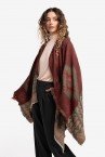 Poncho with geometric print in burgundy