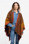 Poncho with houndstooth print in amber