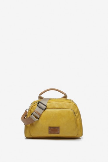 Bowling hand bag in yellow with shoulder strap