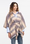 Poncho con lazada en beige y gris