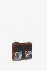 Leather coin purse with multicolour print