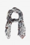 Wool scarf with floral print in grey