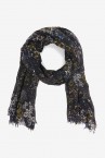 Wool scarf with microfloral print in black