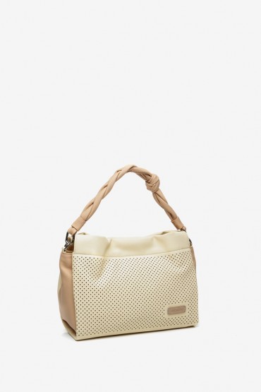 Small beige hobo bag with die-cutting