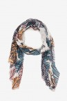 Viscose scarf with floral print in grey tones