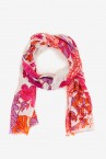 Viscose scarf with floral print in fuchsia tones