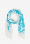 Viscose scarf with natural print in turquoise tones