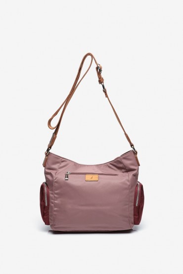 Large crossbody bag in pale pink with nylon