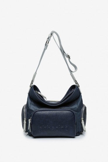 Large crossbody bag in blue with nylon