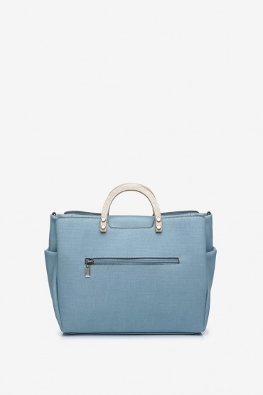 Light blue shopper bag with wooden handle