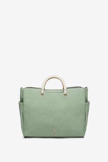 Green shopper bag with wooden handle