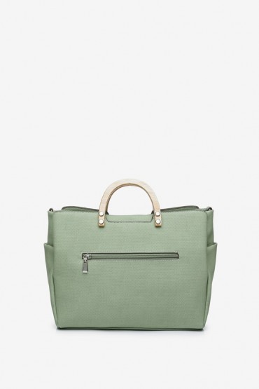 Green shopper bag with wooden handle