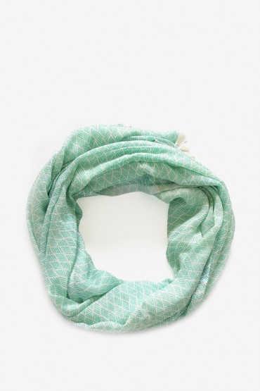 Viscose scarf in white and turquoise print