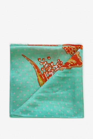 Viscose scarf in printed turquoise