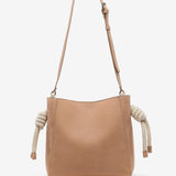 Camel women's crossbody bag with knotted handle