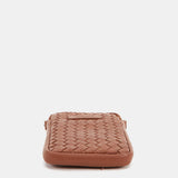 Braided leather mobile phone bag in cognac