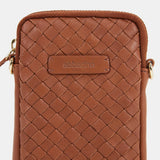 Braided leather mobile phone bag in cognac