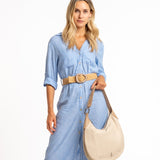 Shoulder bag in beige leather