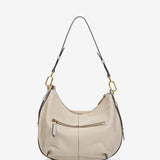 Beige Schultertasche aus Wildleder.