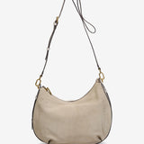 Beige Schultertasche aus Wildleder.