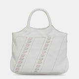 Shopper bag with stitched details in white leather