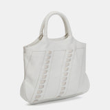 Shopper bag with stitched details in white leather
