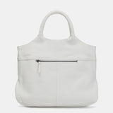 Shopper bag with stitched details in white leather