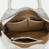 Shopper bag with stitched details in white leather