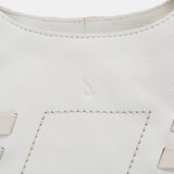 Shopper bag with stitched details in white leather