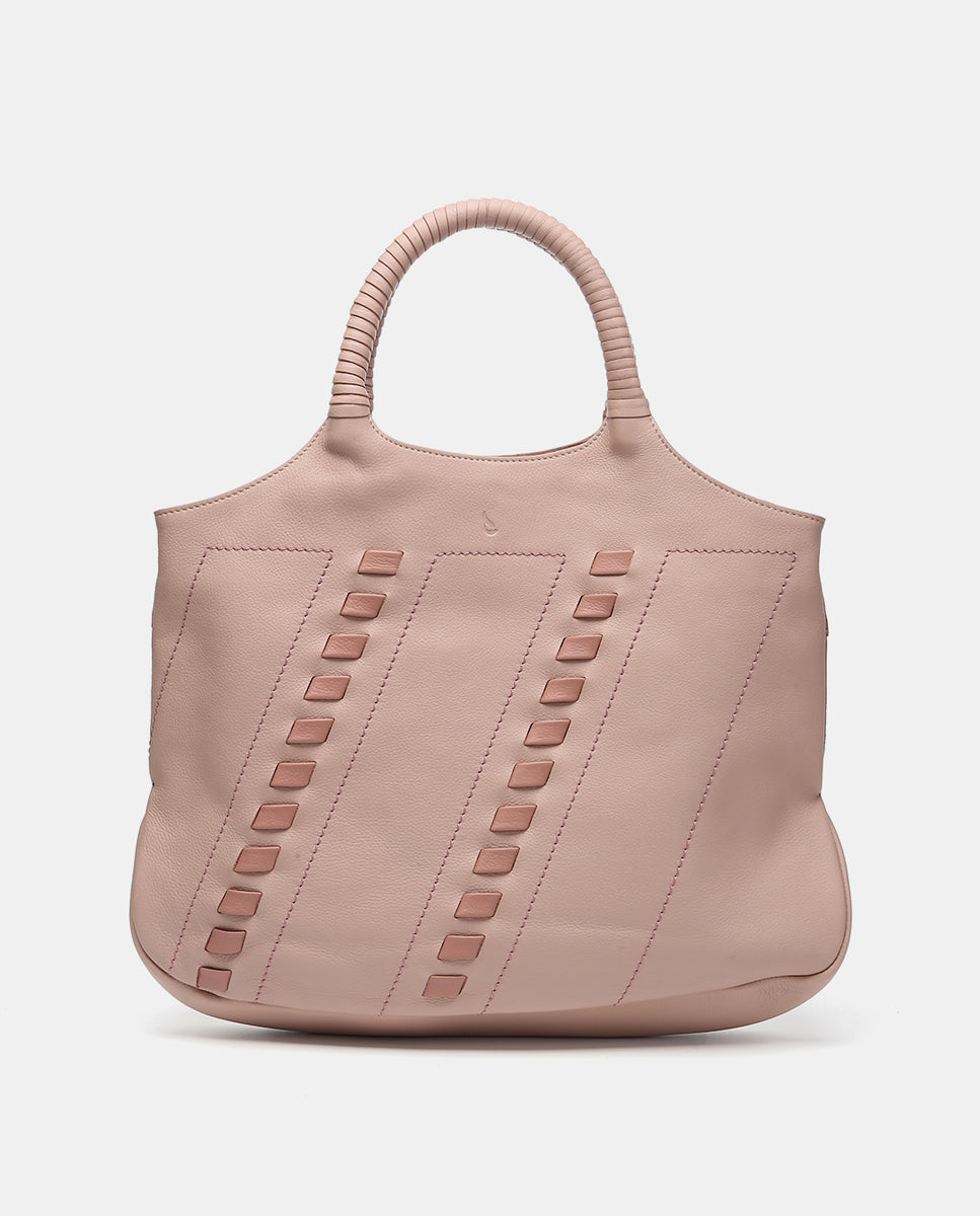 Bolso shopper con detalles pasados en piel rosa en Abbacino