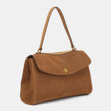 Shoulder bag in cognac suede