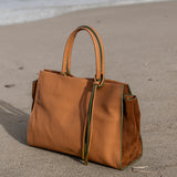 Bolso de mano en piel camel