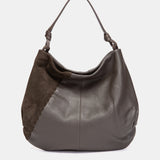 Bolso de hombro en piel y serraje gris