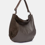 Bolso de hombro en piel y serraje gris