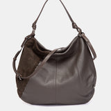 Bolso de hombro en piel y serraje gris