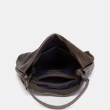Bolso de hombro en piel y serraje gris