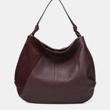 Bolso de hombro en piel y serraje burdeos