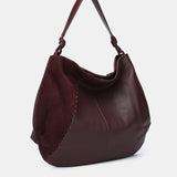 Bolso de hombro en piel y serraje burdeos