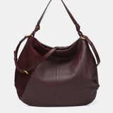 Bolso de hombro en piel y serraje burdeos