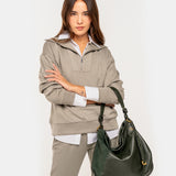 Bolso de hombro en piel y serraje verde