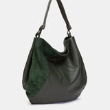 Bolso de hombro en piel y serraje verde